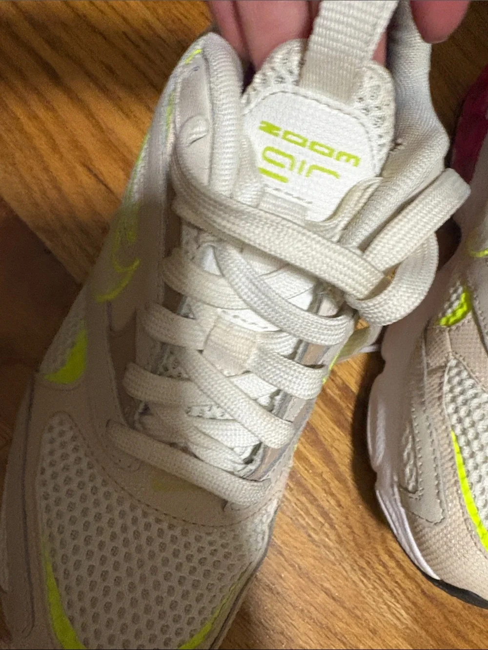 Nike Women's Beige Sneakers with Neon Yellow & Hot Pink Accents